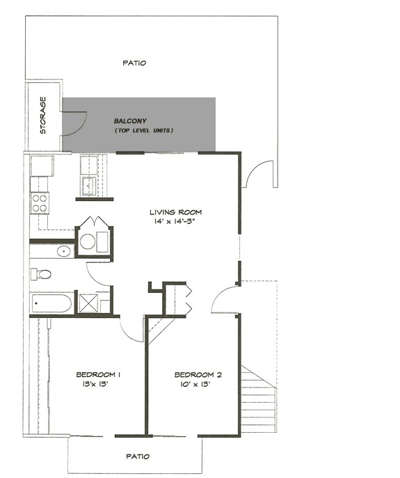 2 Beds • 1 Bath floor plan